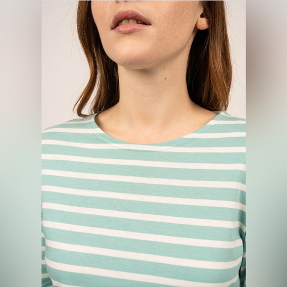 Saint James Green and White Striped Long Sleeve Shirt - Picture 2 of 16